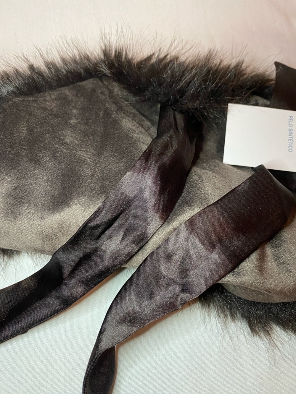 Brown Faux Fur Shoulder Stole with Satin Ribbon - Picture 6 of 8